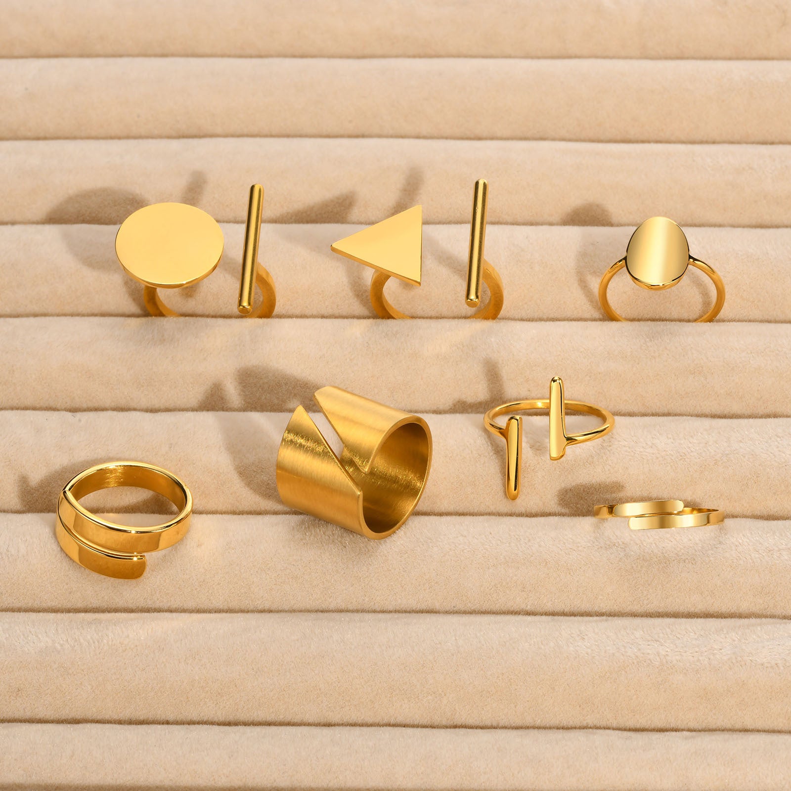 Geometric Gold Ring Set