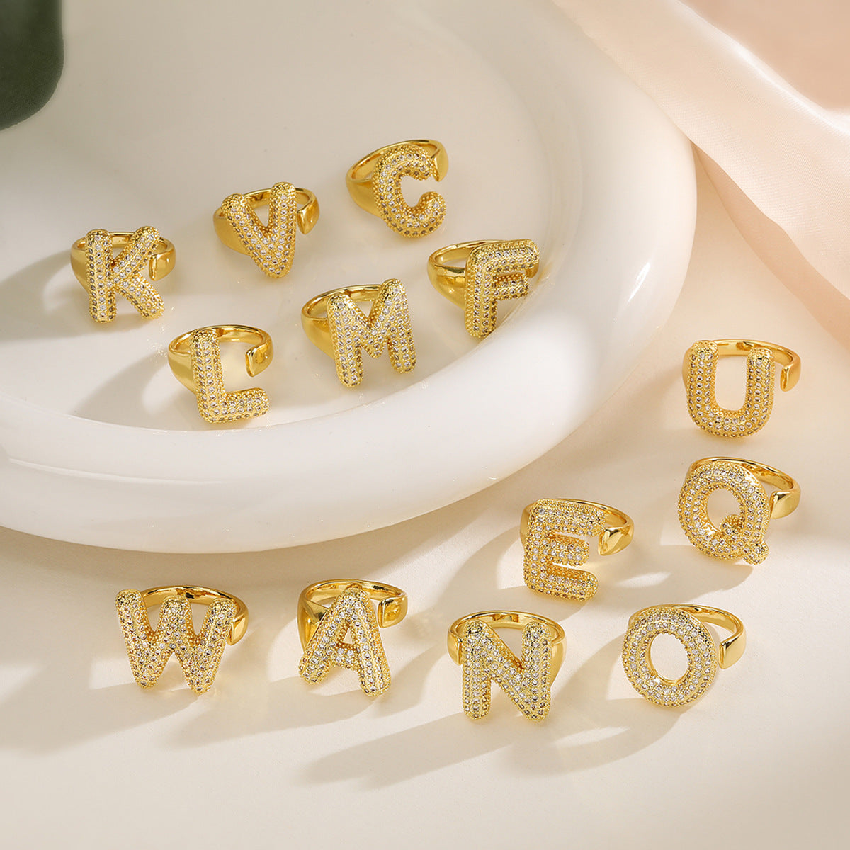 Gold Pavé Initial Ring