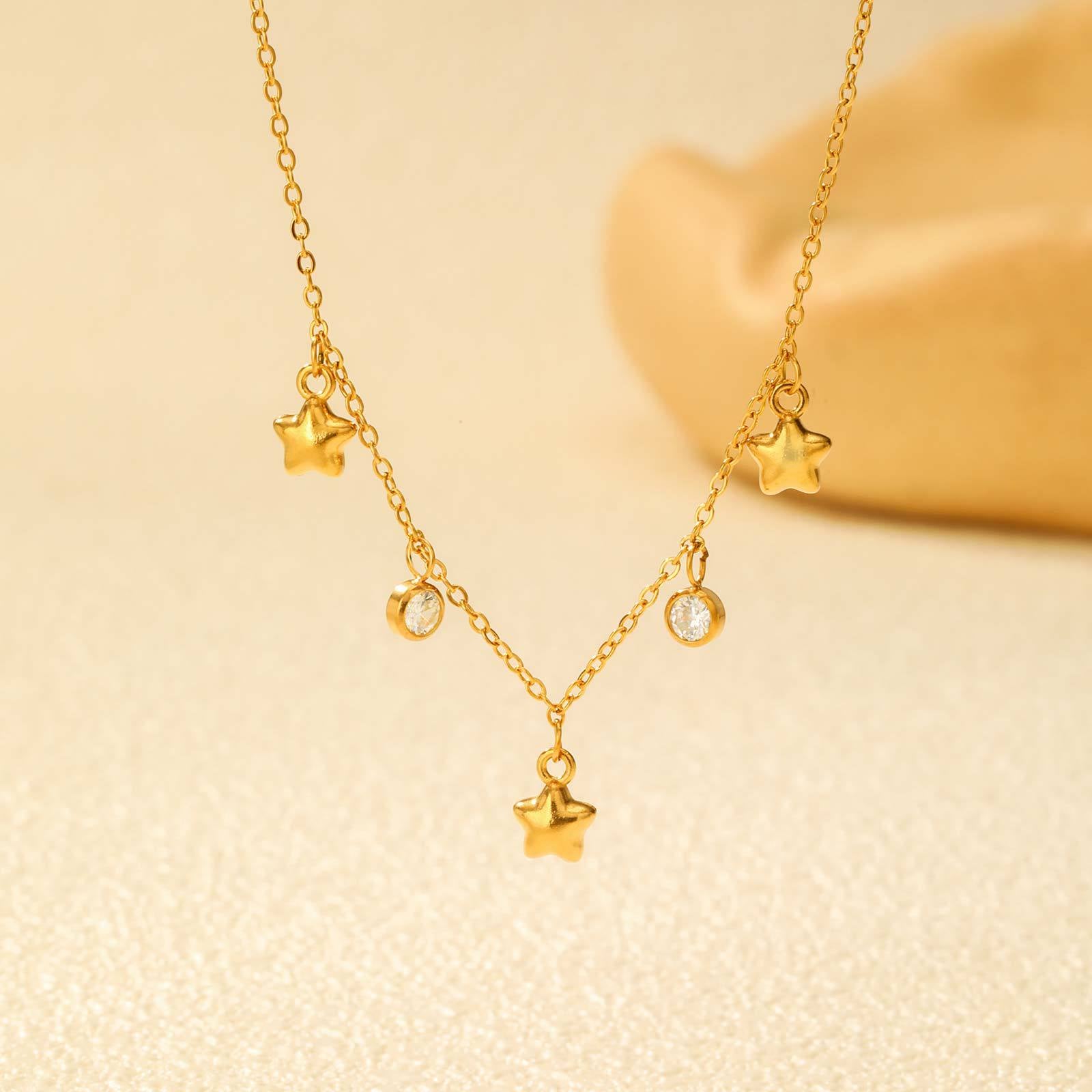 Star and Zircon Charm Necklace