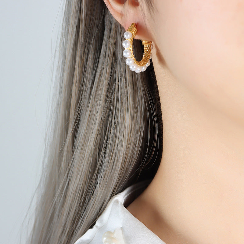 Regal Pearl Hoop Earrings