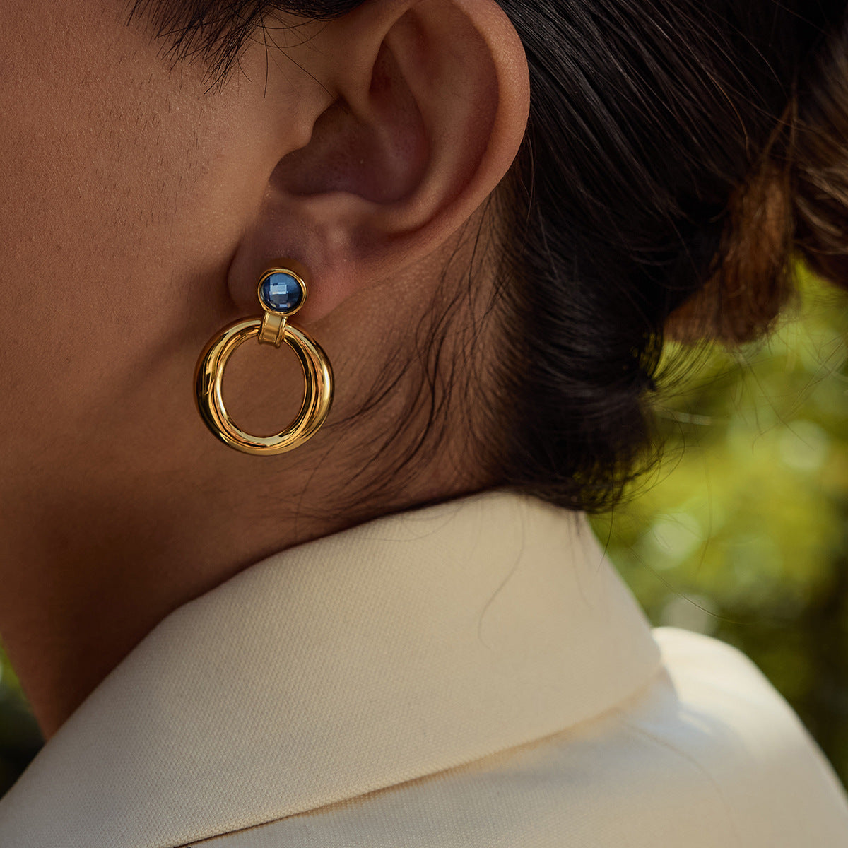 Blue Stone Hoop Earrings