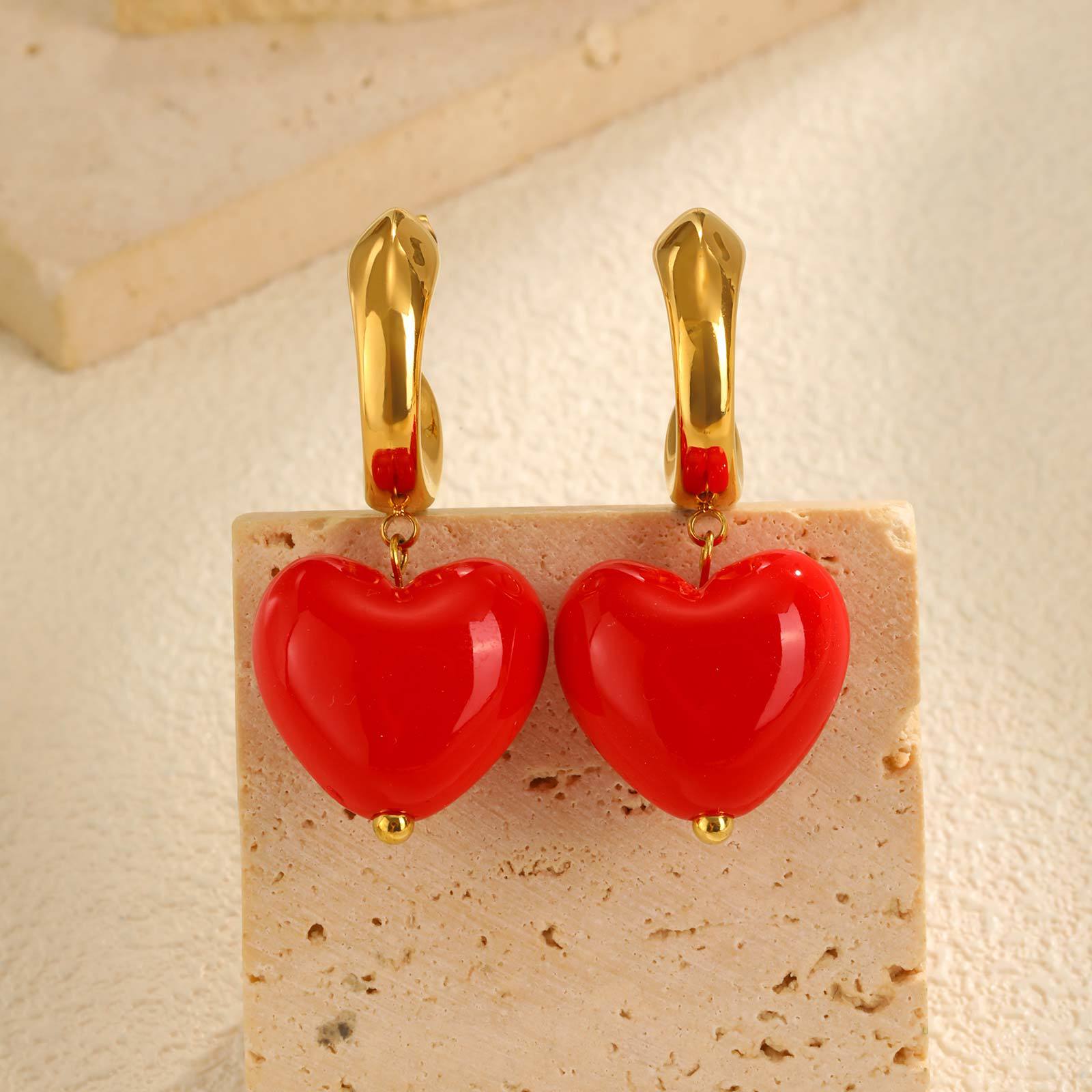 Red Heart Hoop Earrings