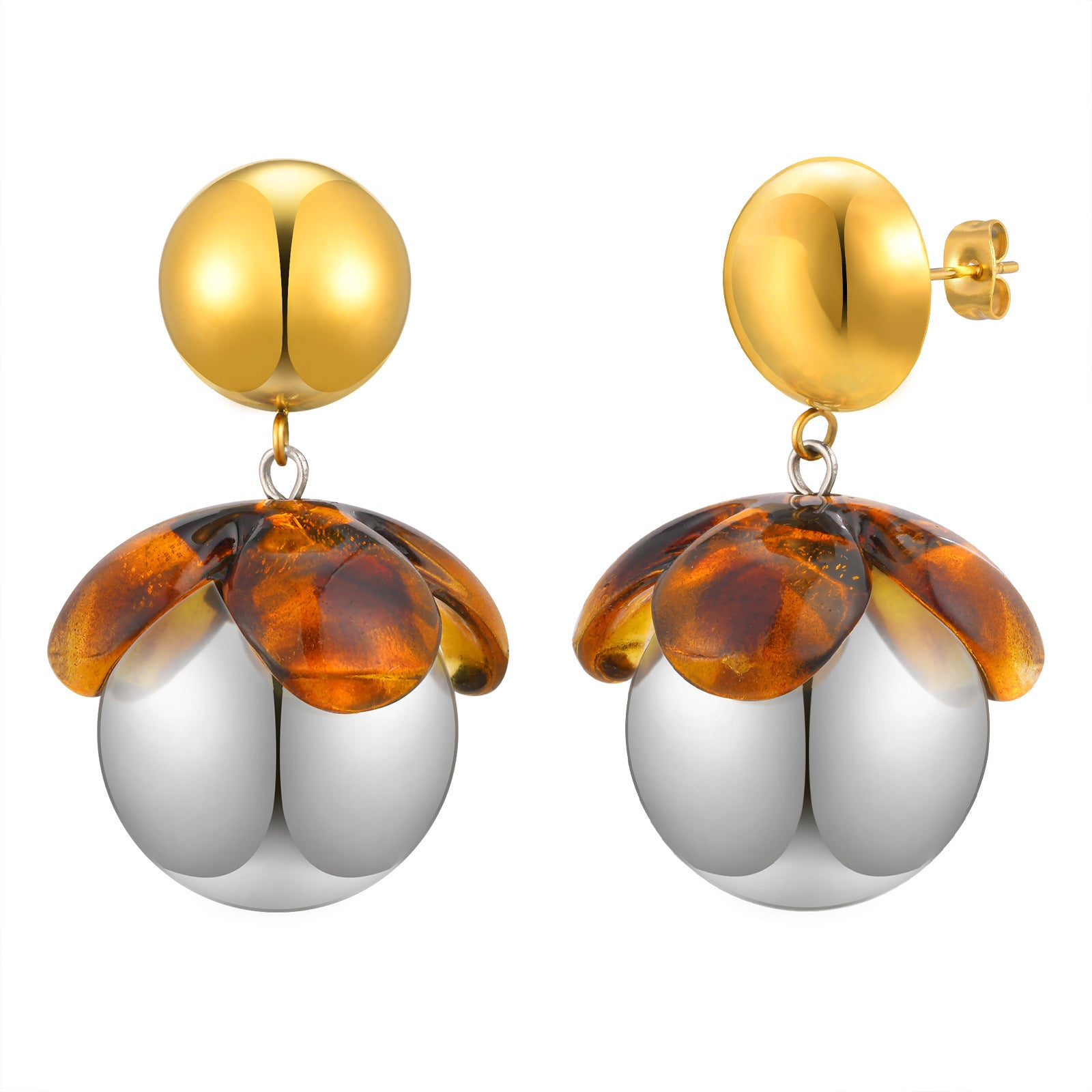Gold & Amber Sphere Earrings