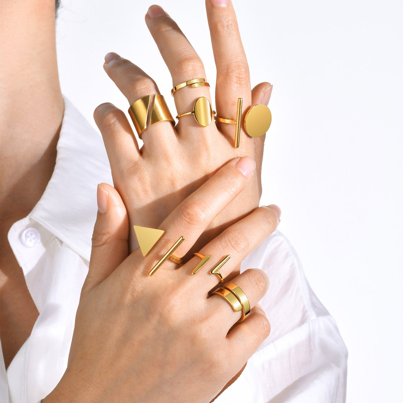 Geometric Gold Ring Set