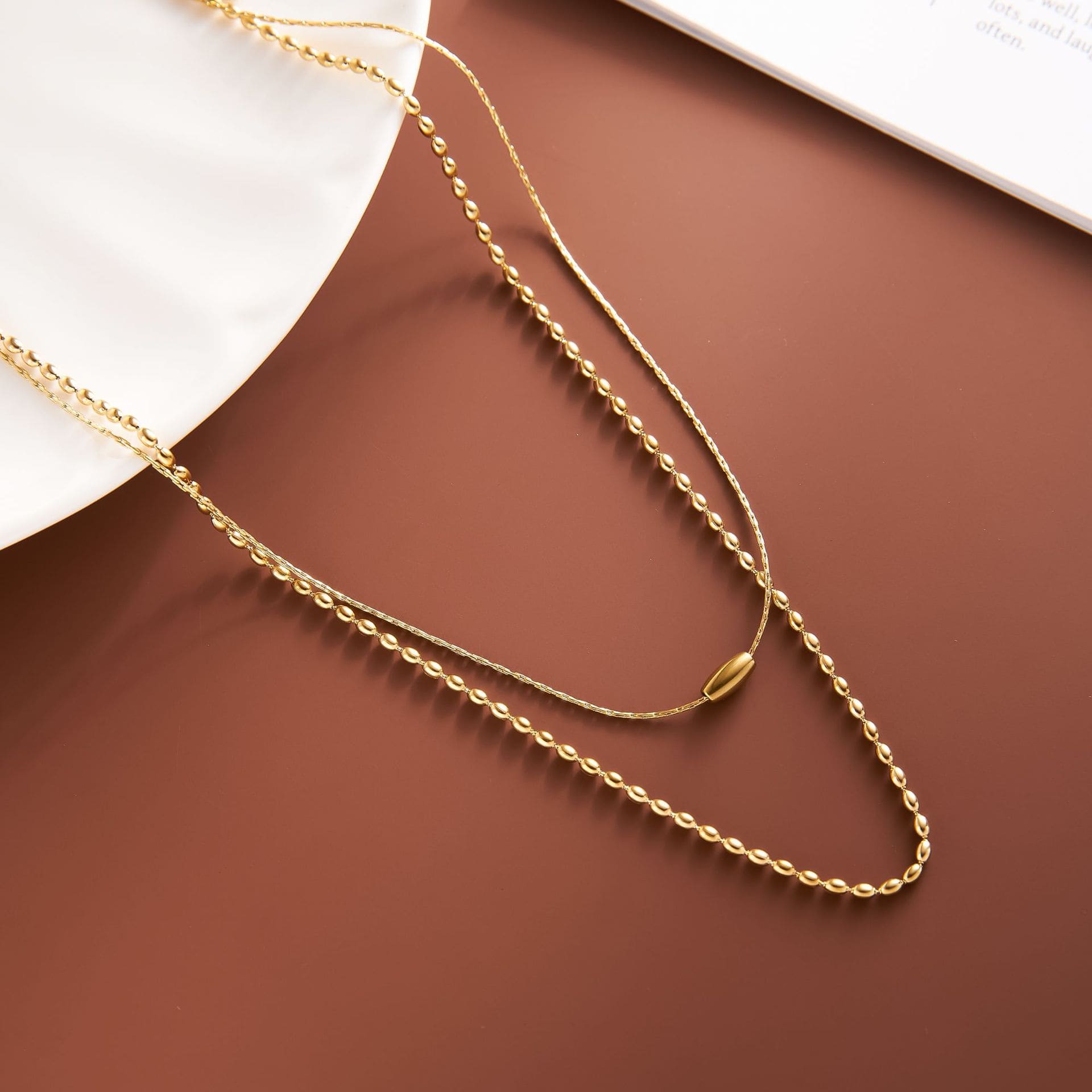 Twin Layers Oval Bead Necklace