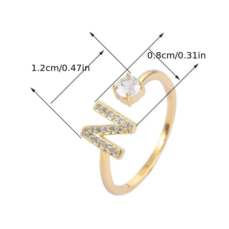 Gold Initial Ring with Zircon Stone