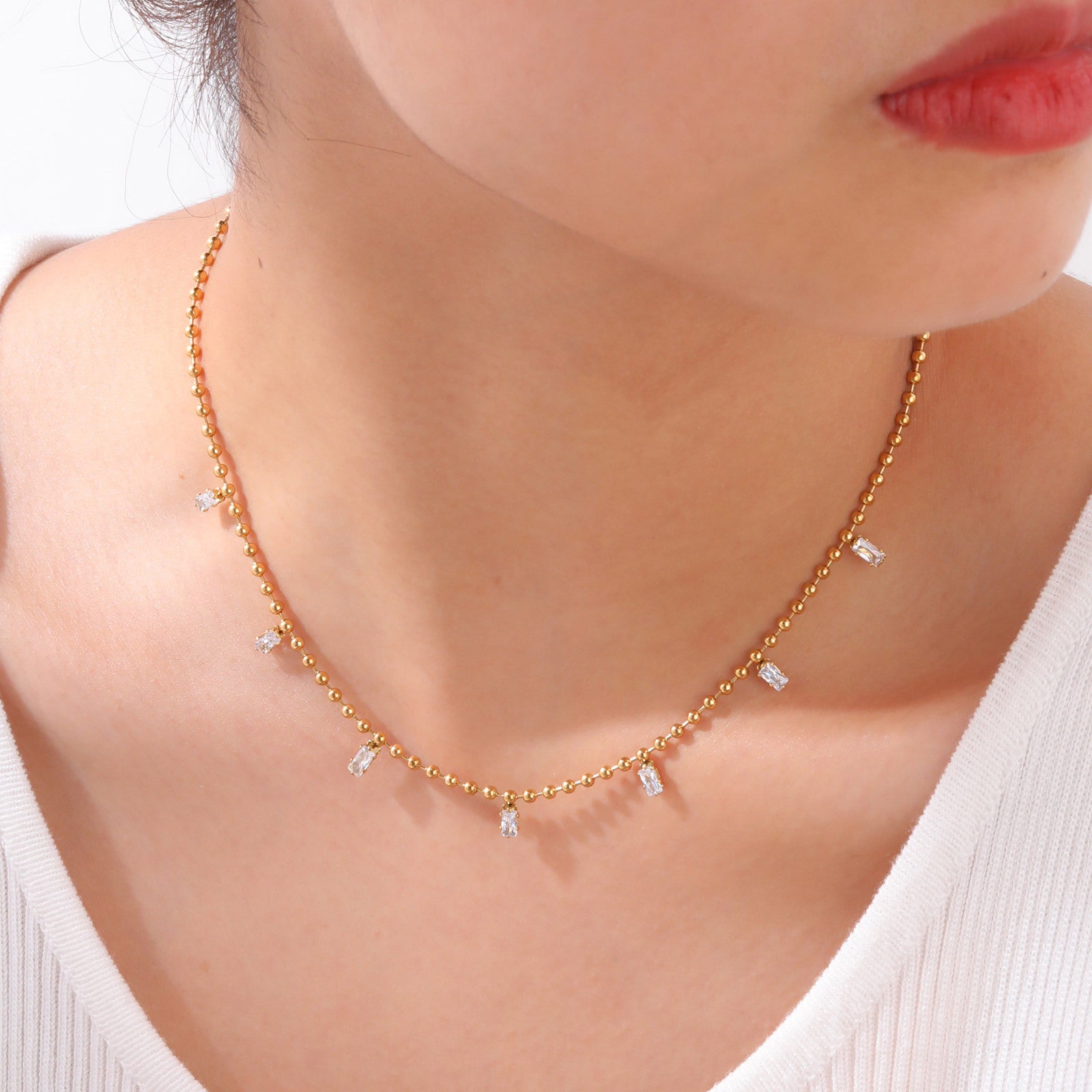 Zircon Drop Bead Necklace