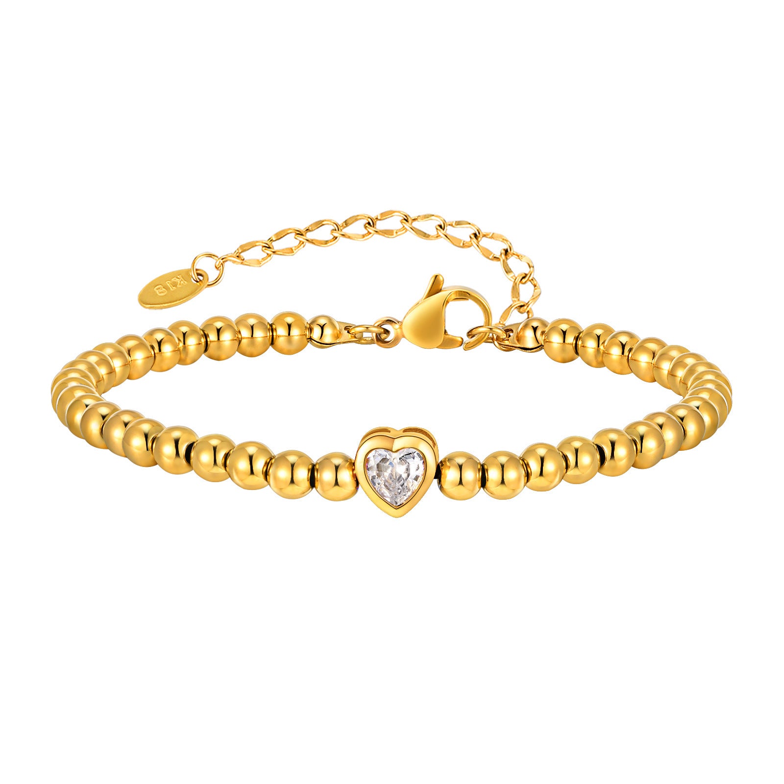 Gold Bead Bracelet with Heart Charm