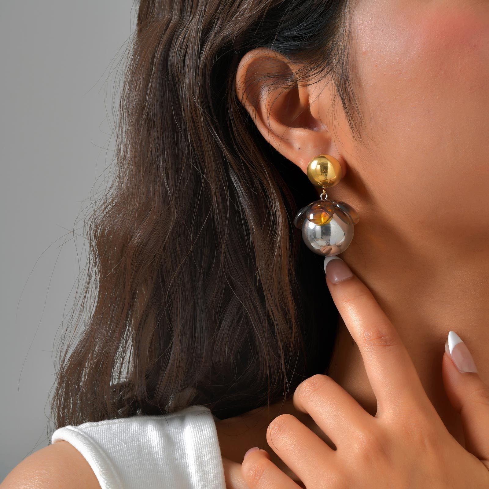 Gold & Amber Sphere Earrings