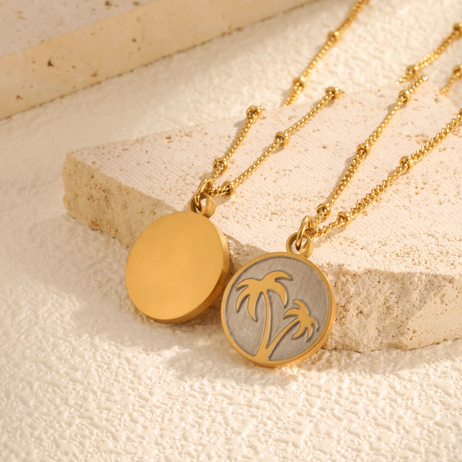 Gold Palm Tree Pendant Necklace