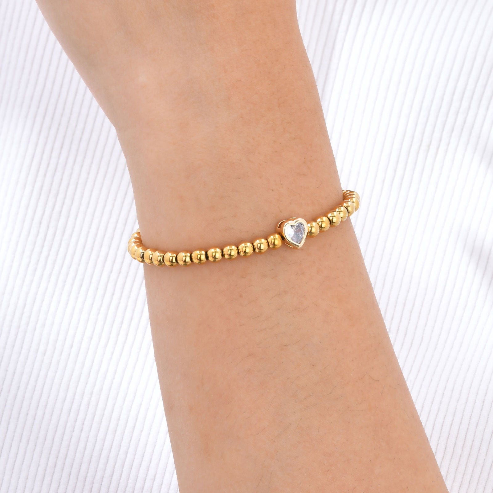 Gold Bead Bracelet with Heart Charm