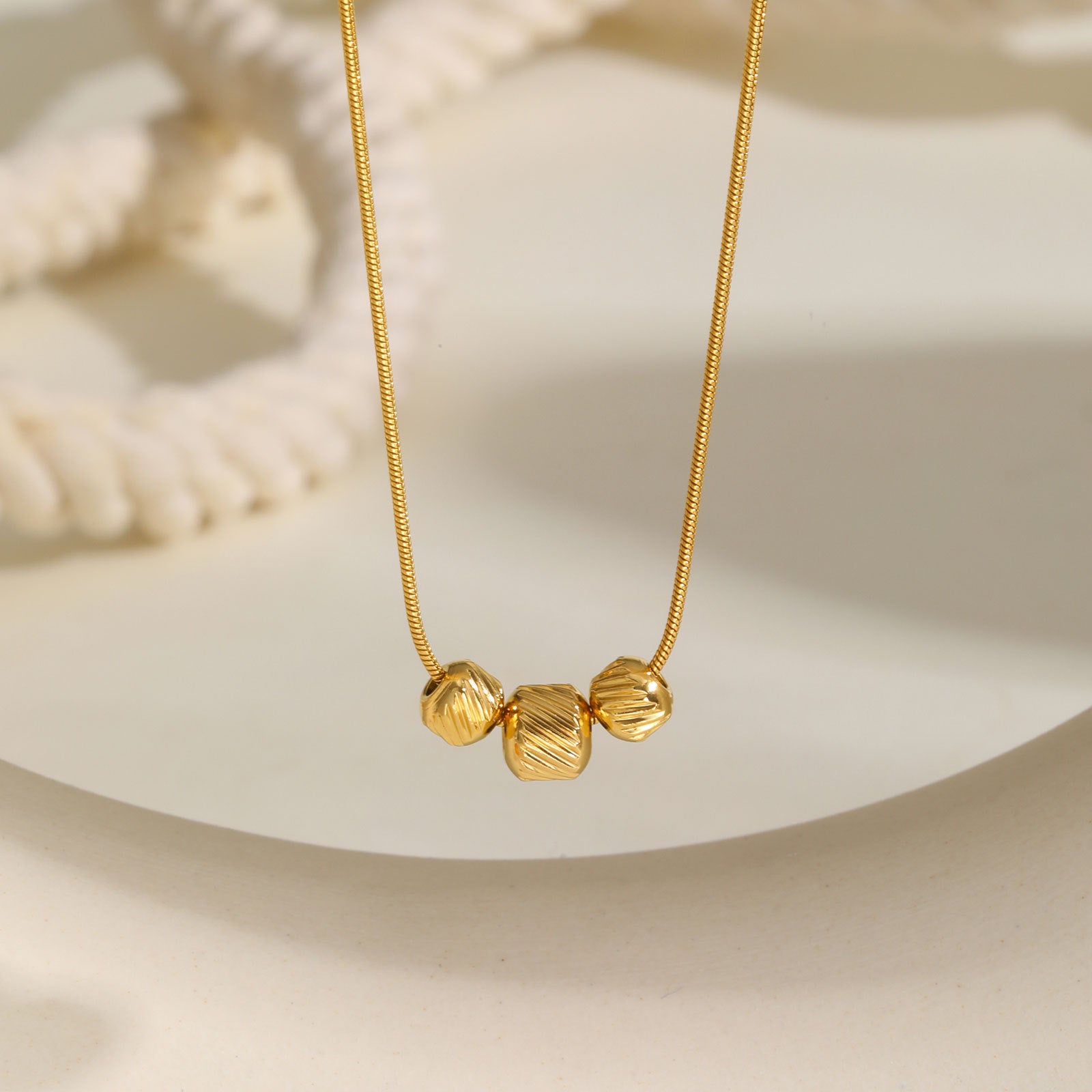 Gold Barrel Bead Necklace