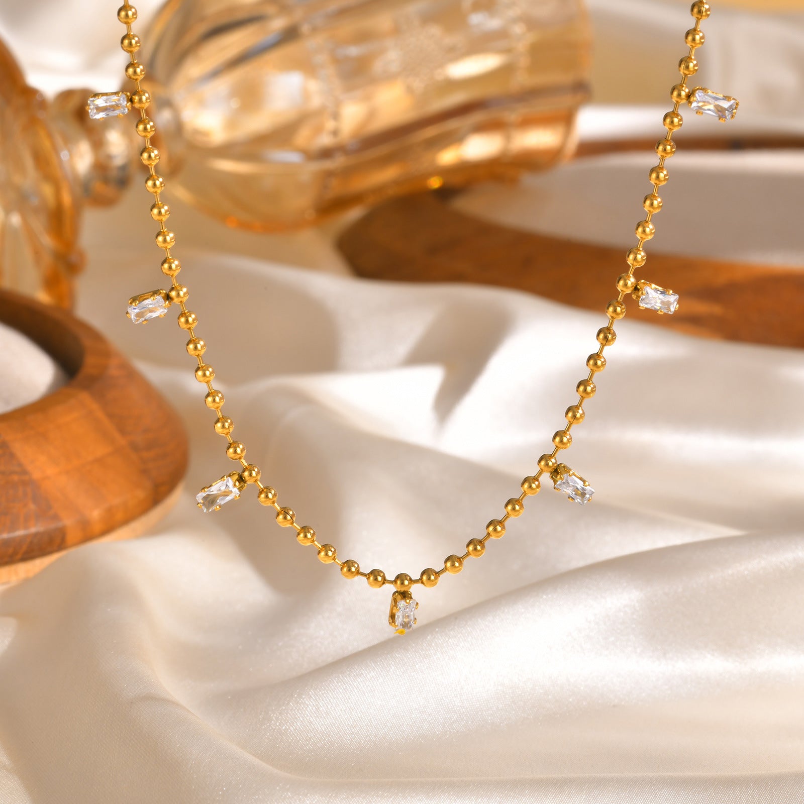 Zircon Drop Bead Necklace