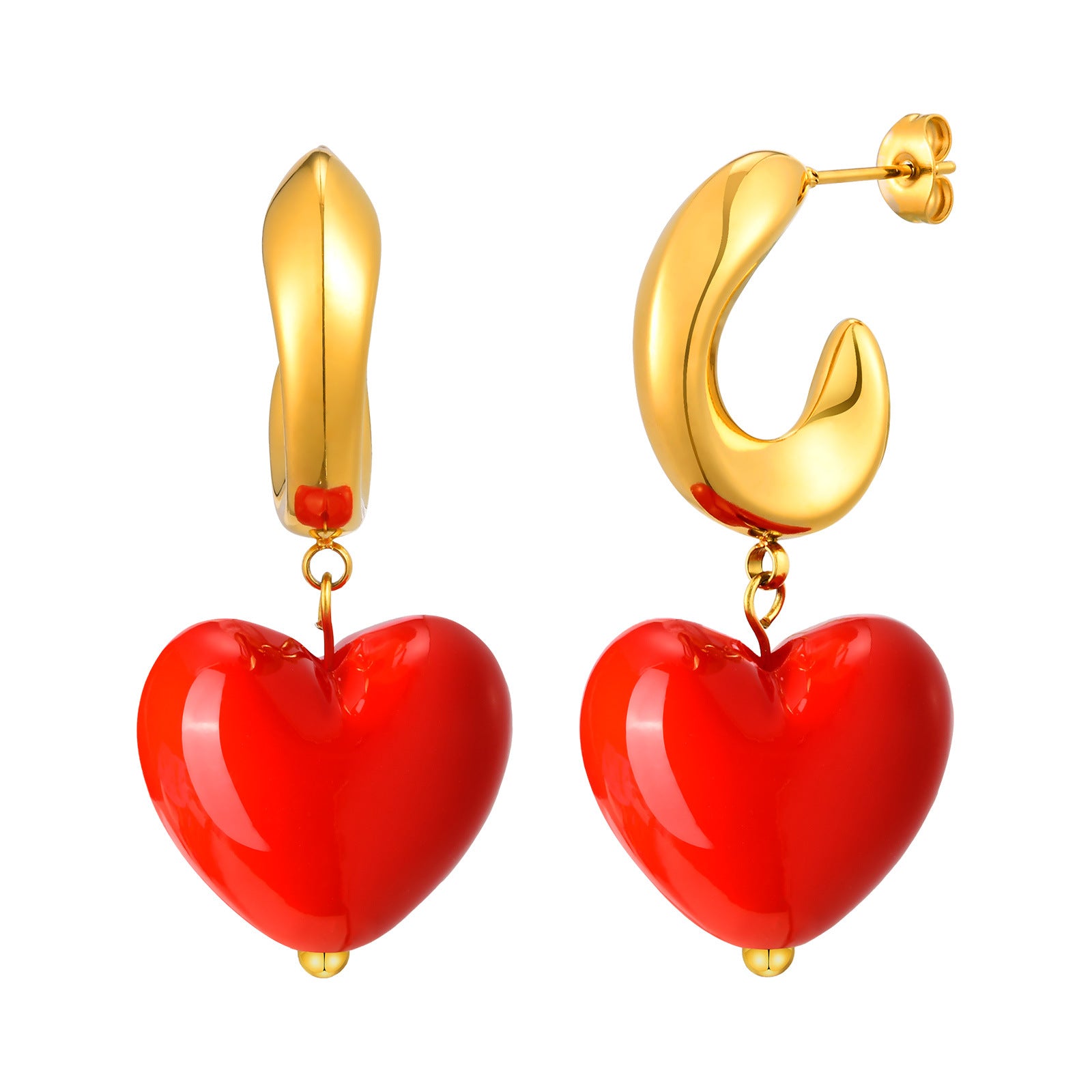 Red Heart Hoop Earrings