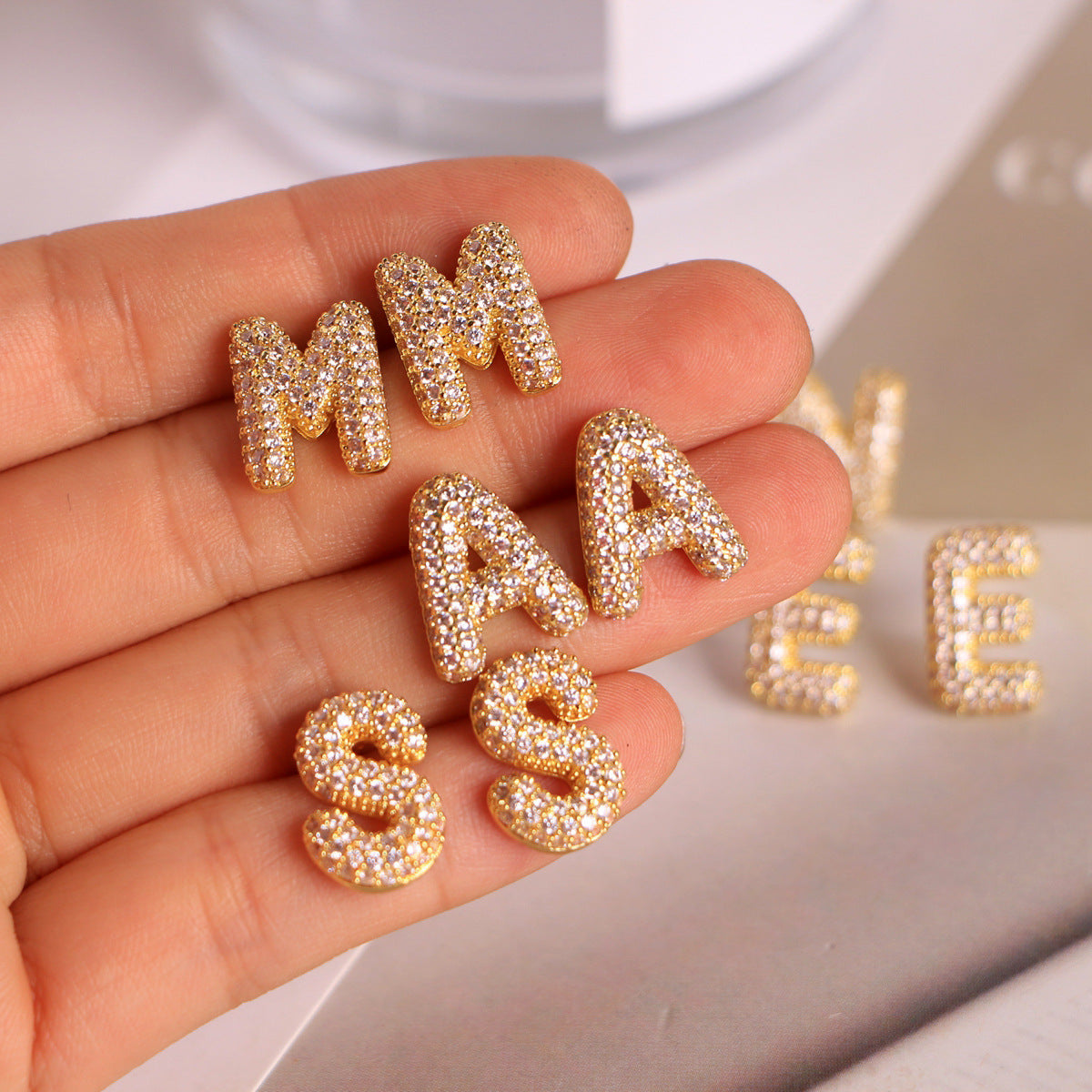 Gold Pavé Initial Stud Earrings