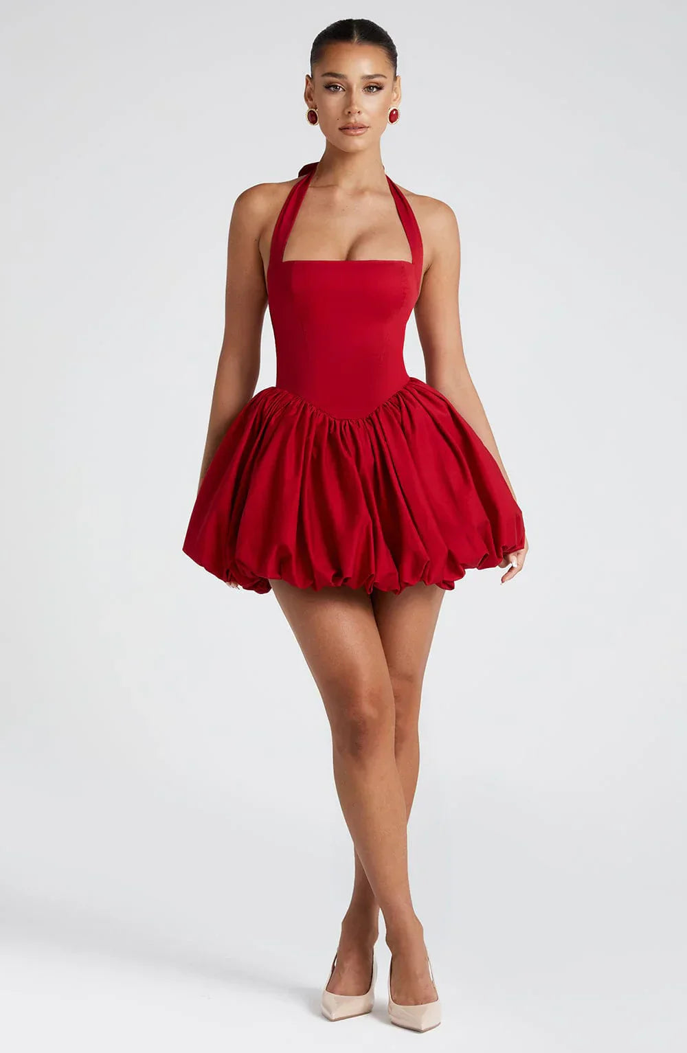 Sofia Women's Mini Dress | Structured Halter Neckline, Flirty Red Cocktail Dress 1