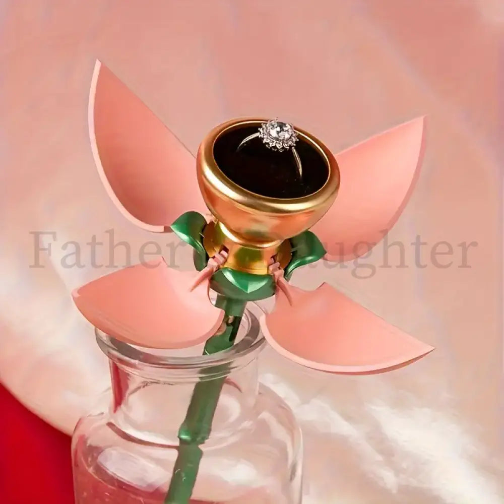 Blooming Rose Stem Ring Box Pink