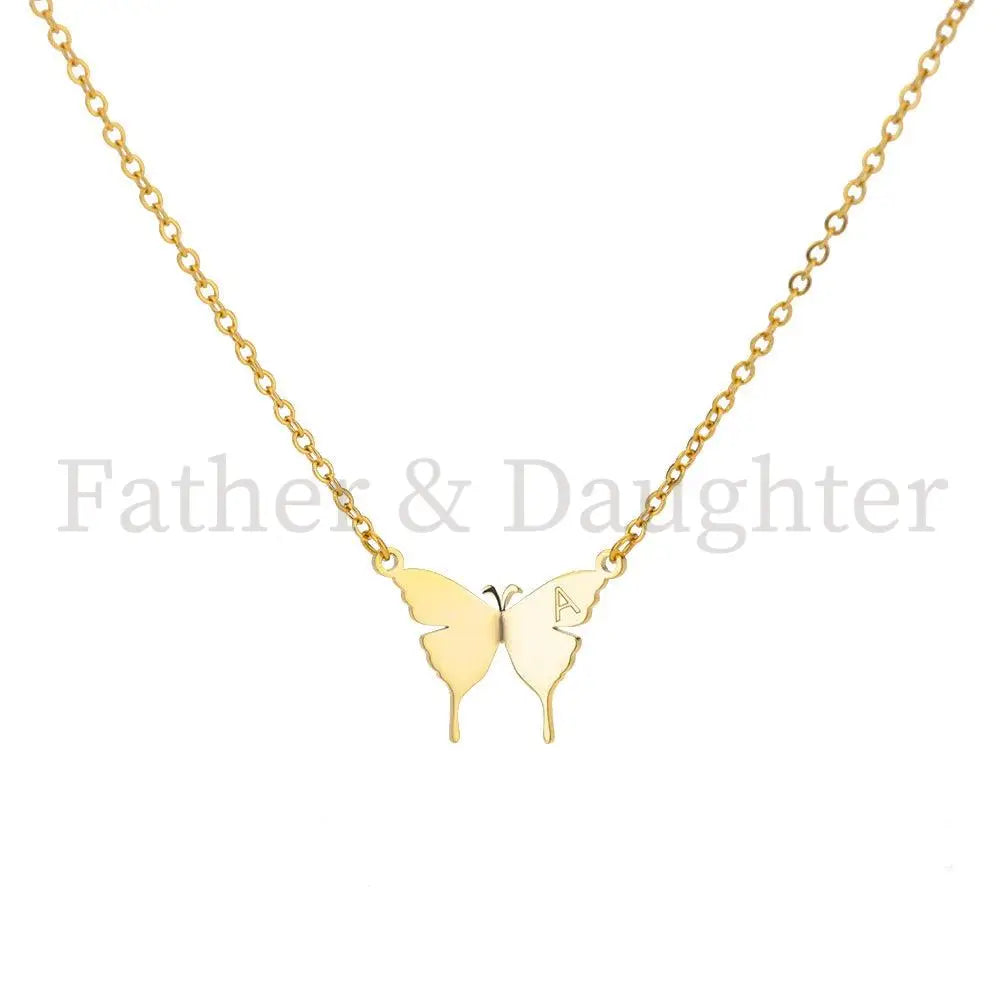 Golden Wings Initial Necklace - Father and Daughter Jewelry
