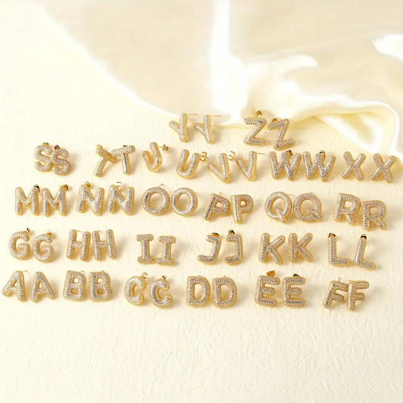 Gold Pavé Initial Stud Earrings