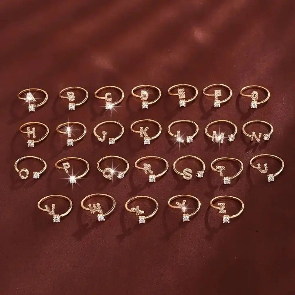 Gold Initial Ring with Zircon Stone