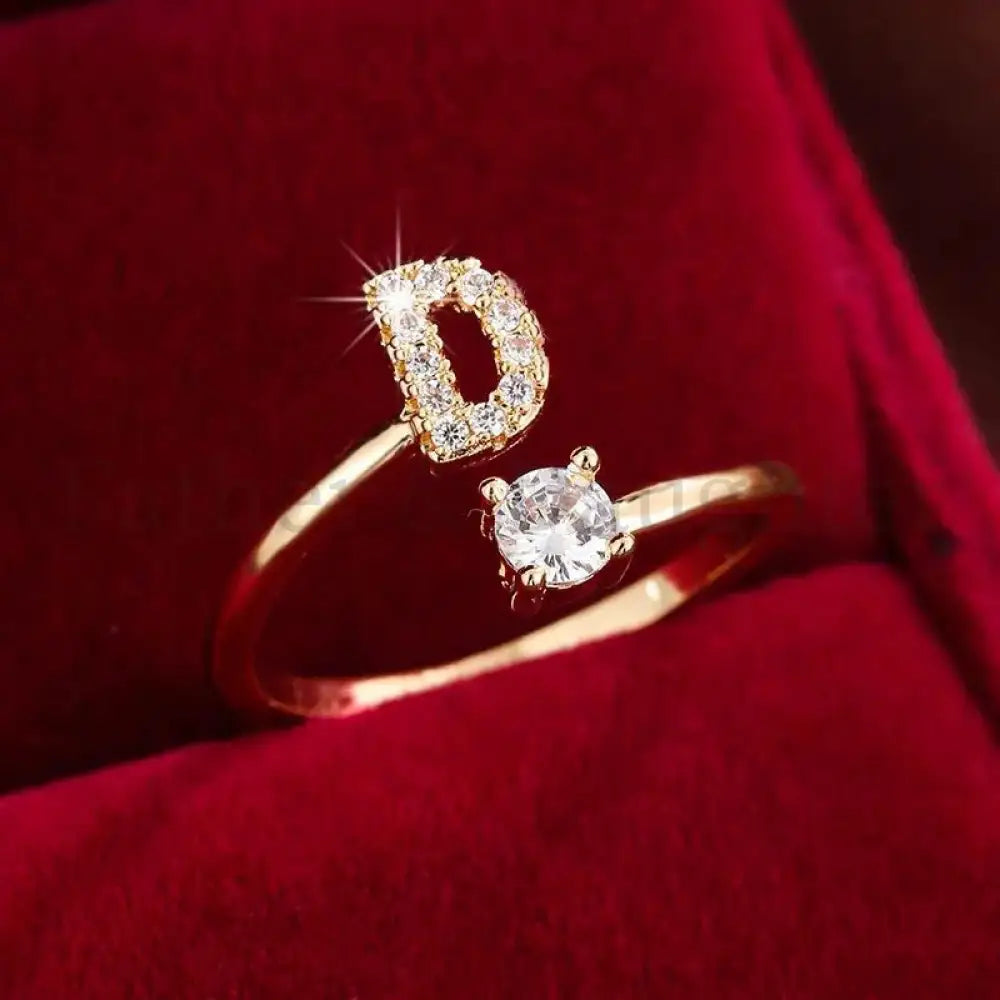 Gold Initial Ring with Zircon Stone