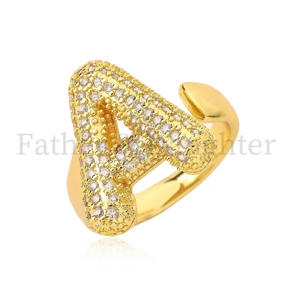 Gold Pavé Initial Ring