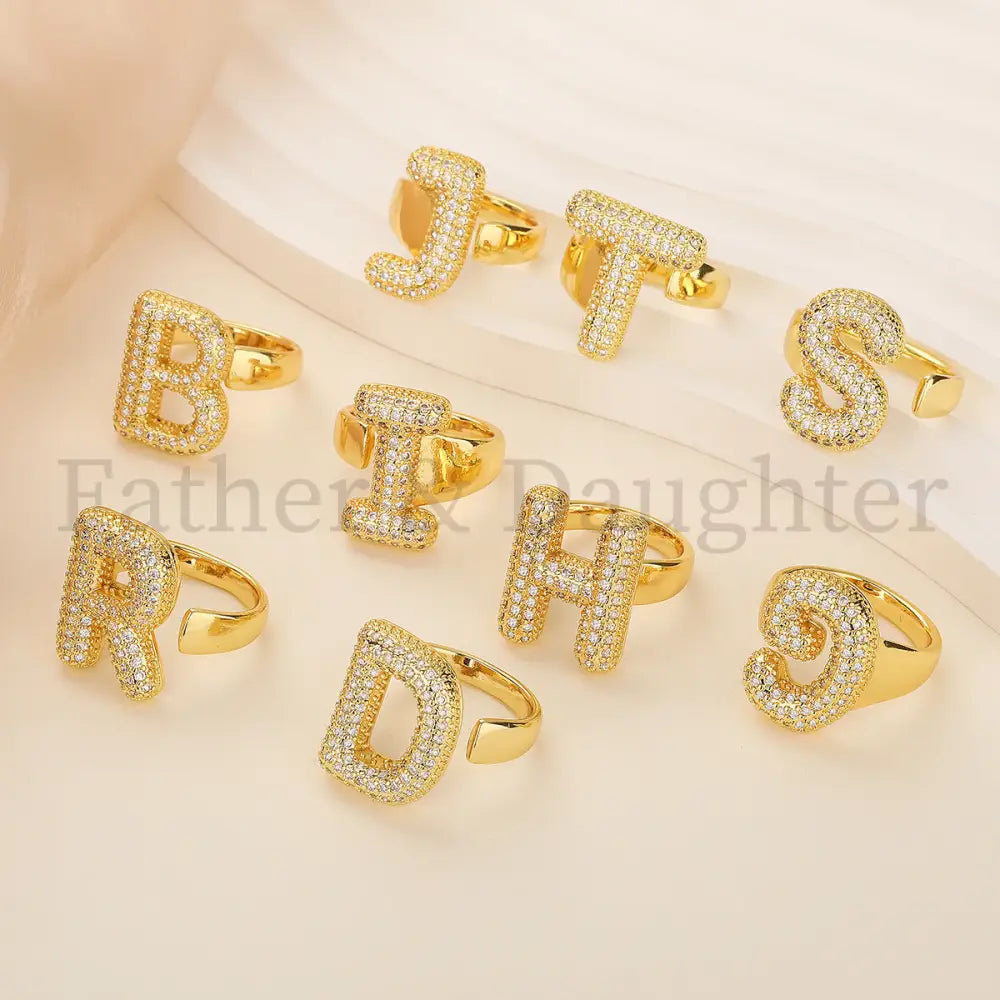 Gold Pavé Initial Ring