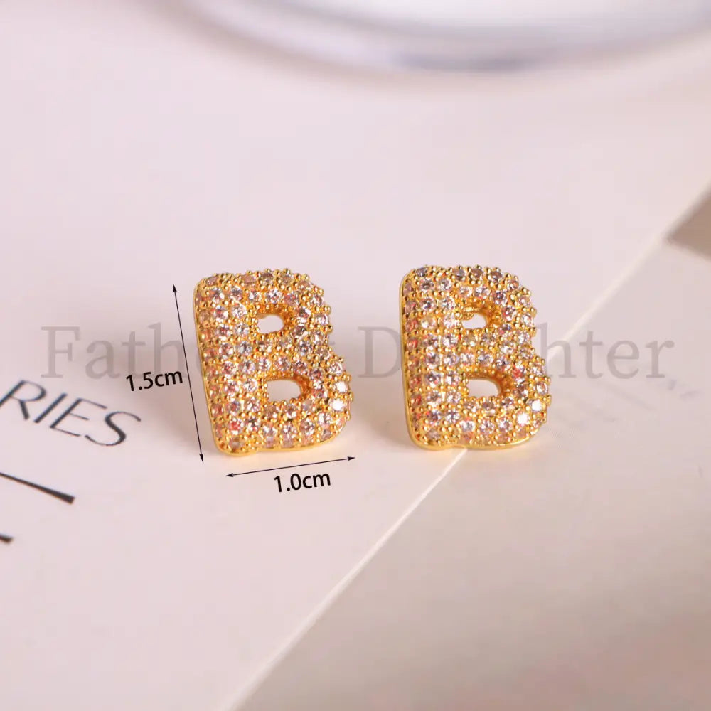 Gold Pavé Initial Stud Earrings