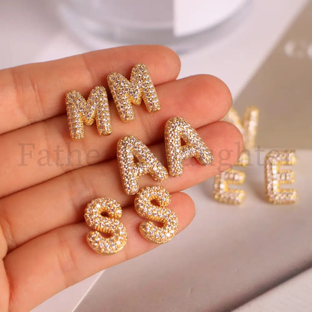 Gold Pavé Initial Stud Earrings