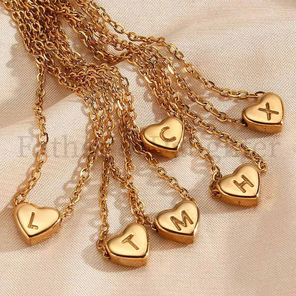 Golden Heart Initial Necklace Golden Heart Initial Necklace / A