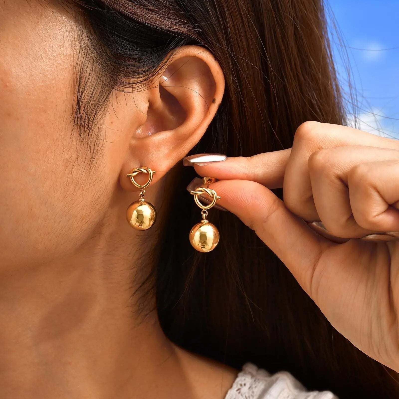 Gold Ball Drop Earrings