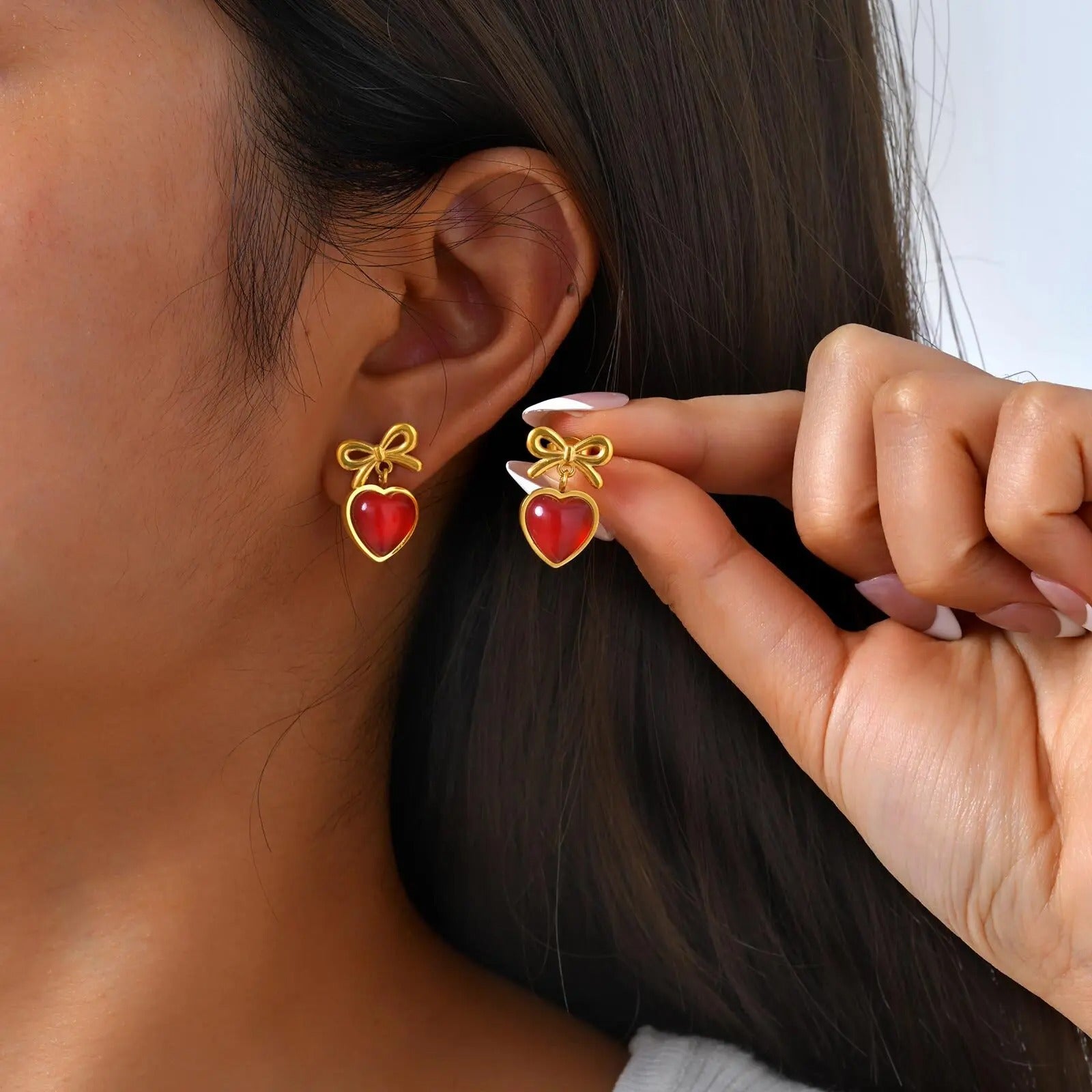 Red Heart Bow Earrings
