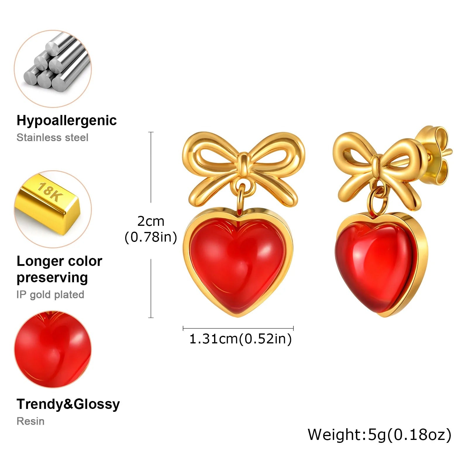 Red Heart Bow Earrings