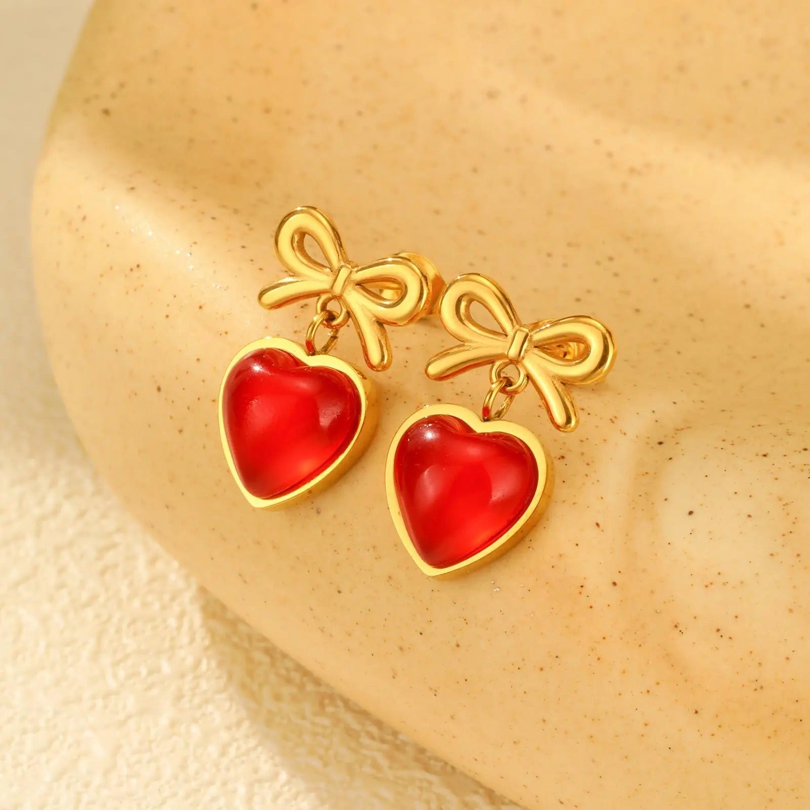 Red Heart Bow Earrings