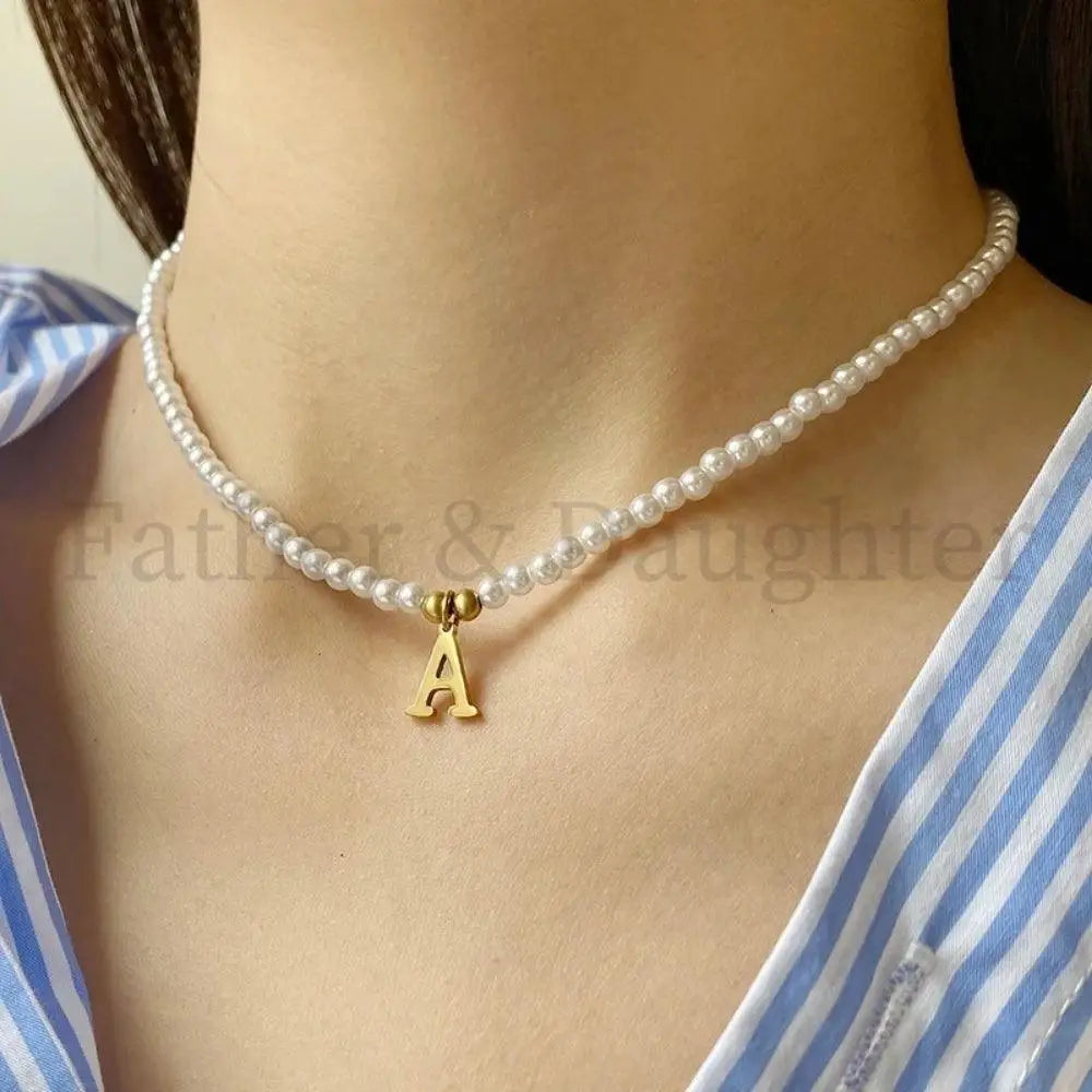 Pearl Initial Necklace - Father and Daughter Jewelry