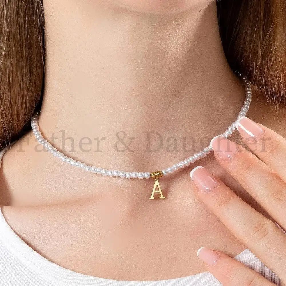 Pearl Initial Necklace - Father and Daughter Jewelry