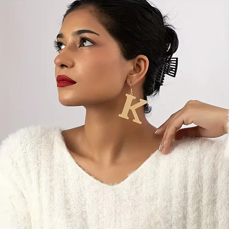 Large Gold Initial Drop Earrings – Bold Alphabet Statement Design