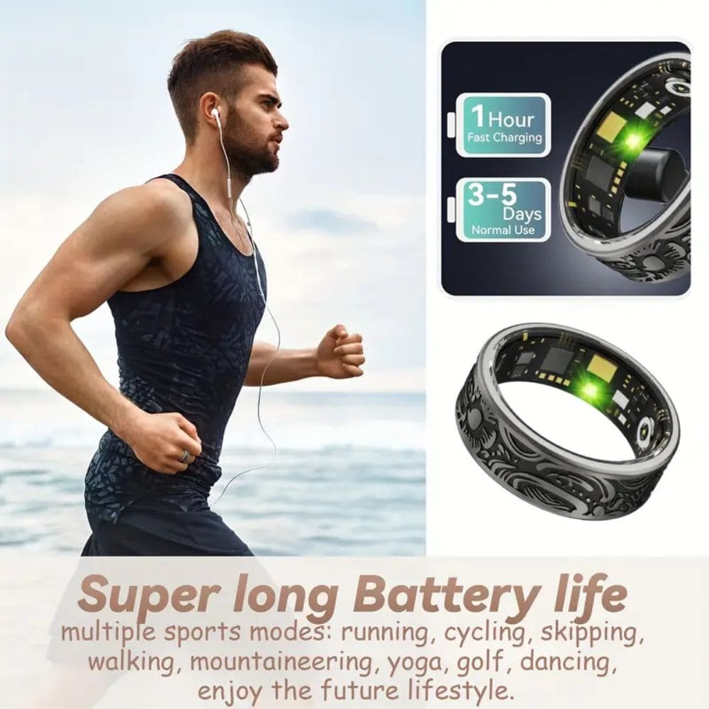 Engraved Black Smart Ring