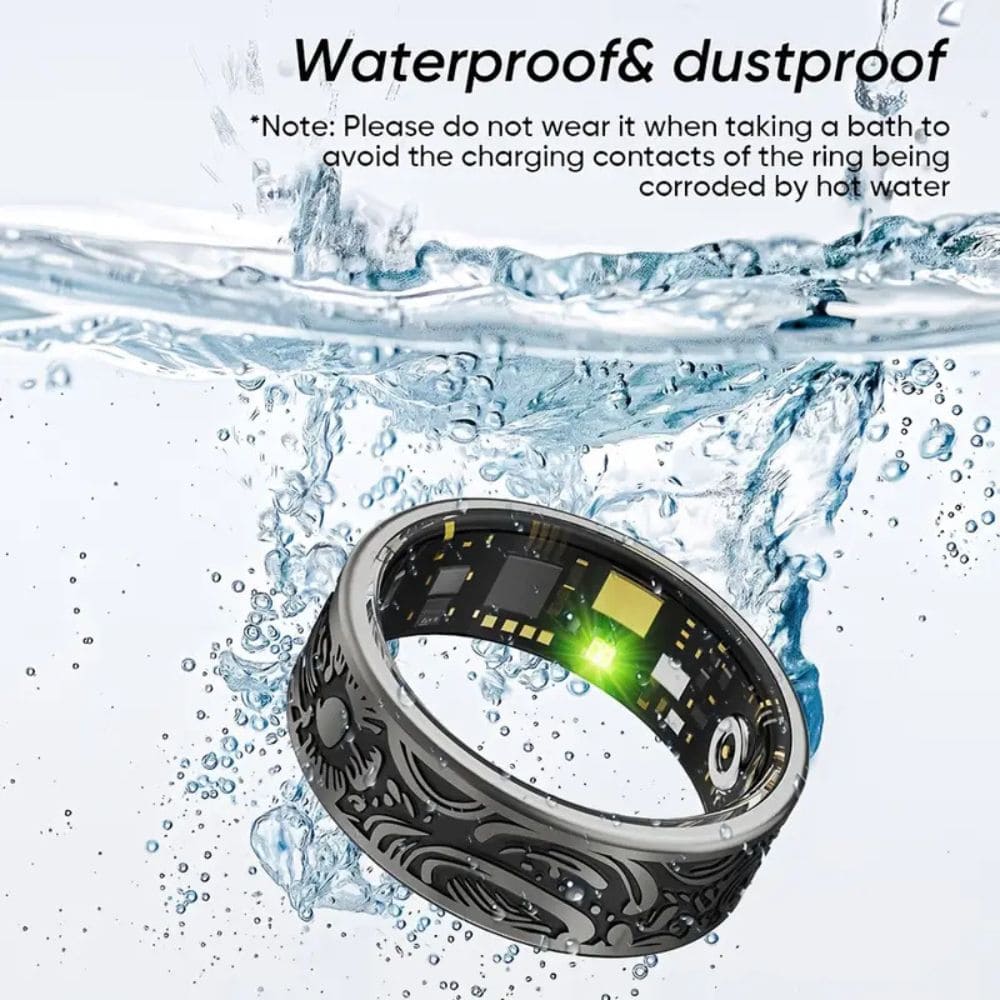 Engraved Black Smart Ring