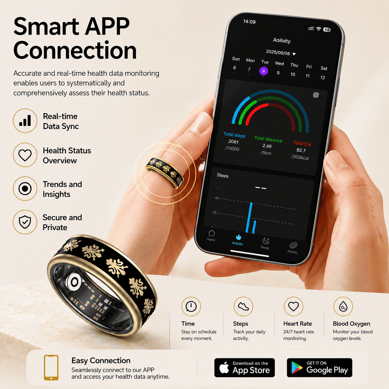 Ornamental Enamel Smart Ring