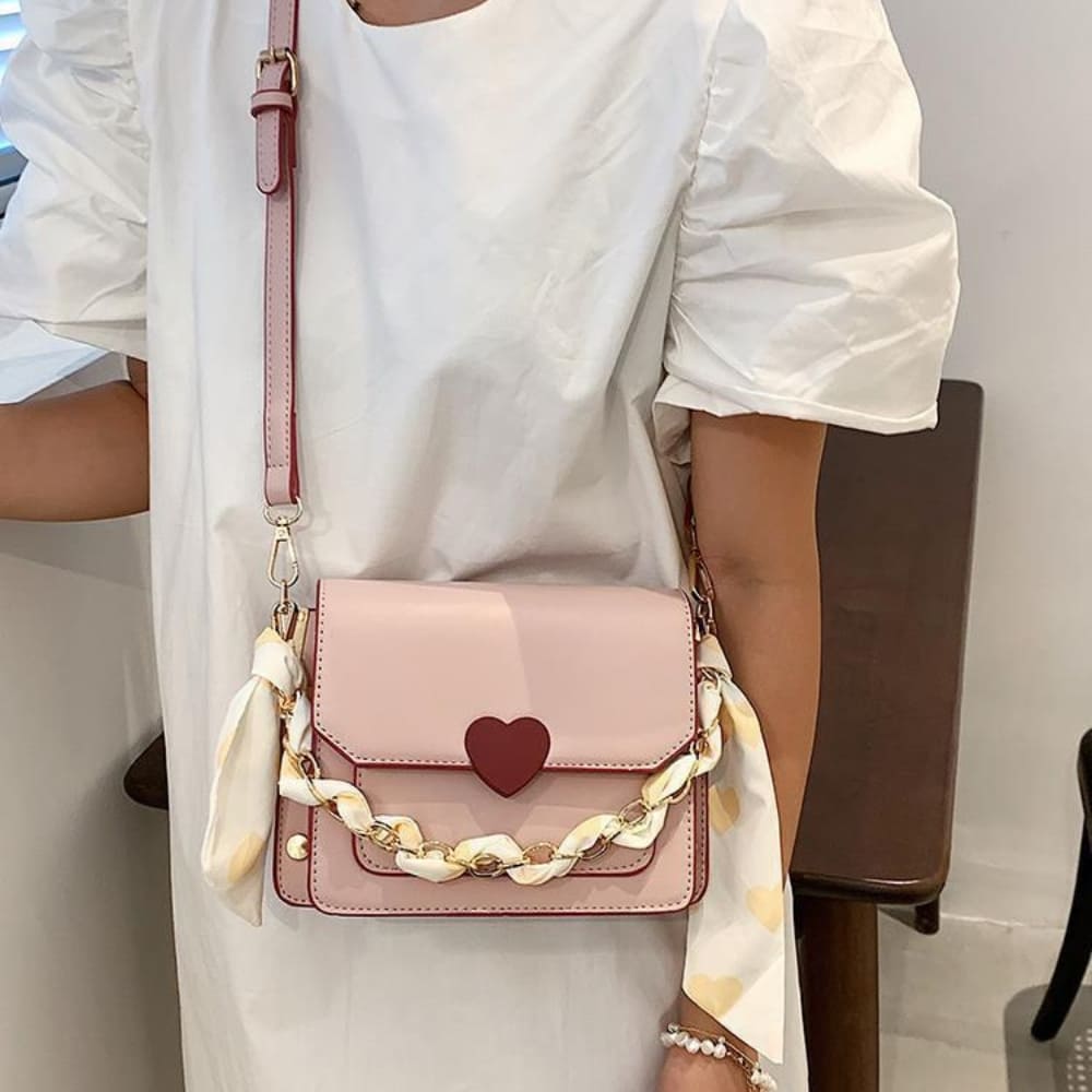 Heart Accent Chain Crossbody Bag