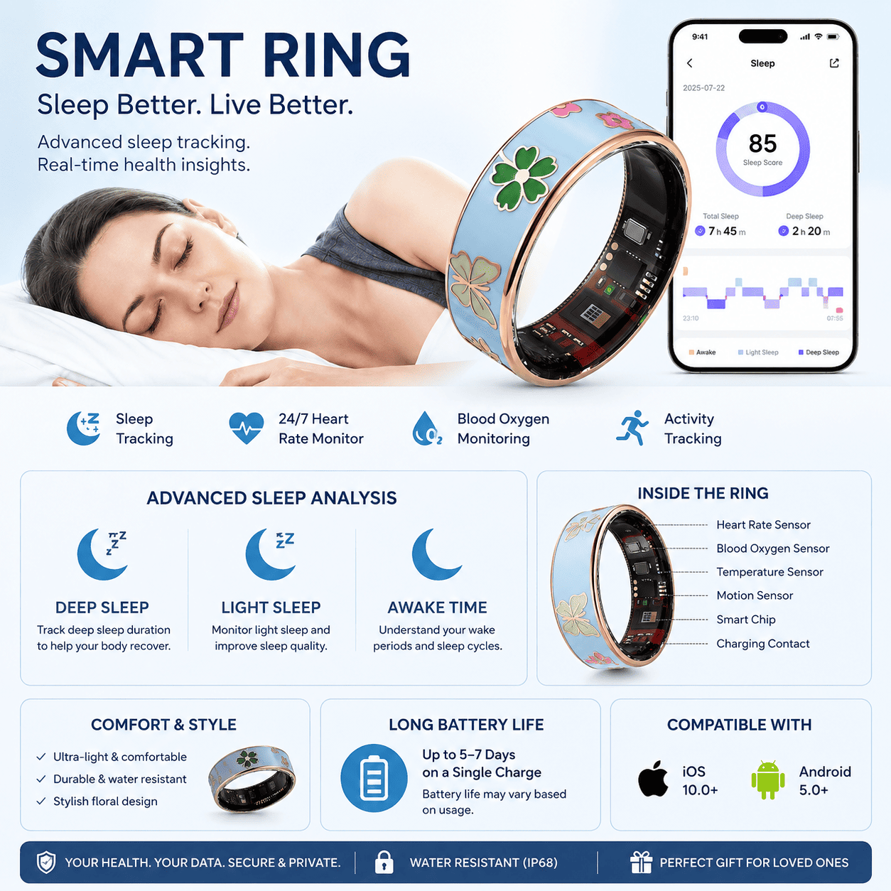 Floral Enamel Smart Ring