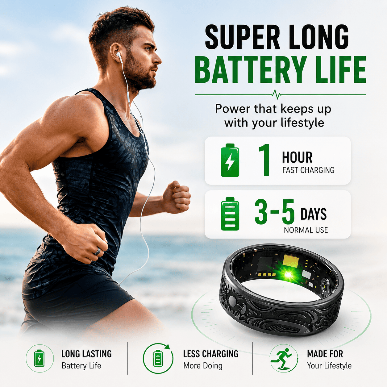 Engraved Black Smart Ring