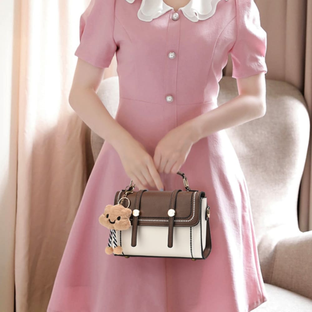 Contrast Stitch Flap Crossbody Bag