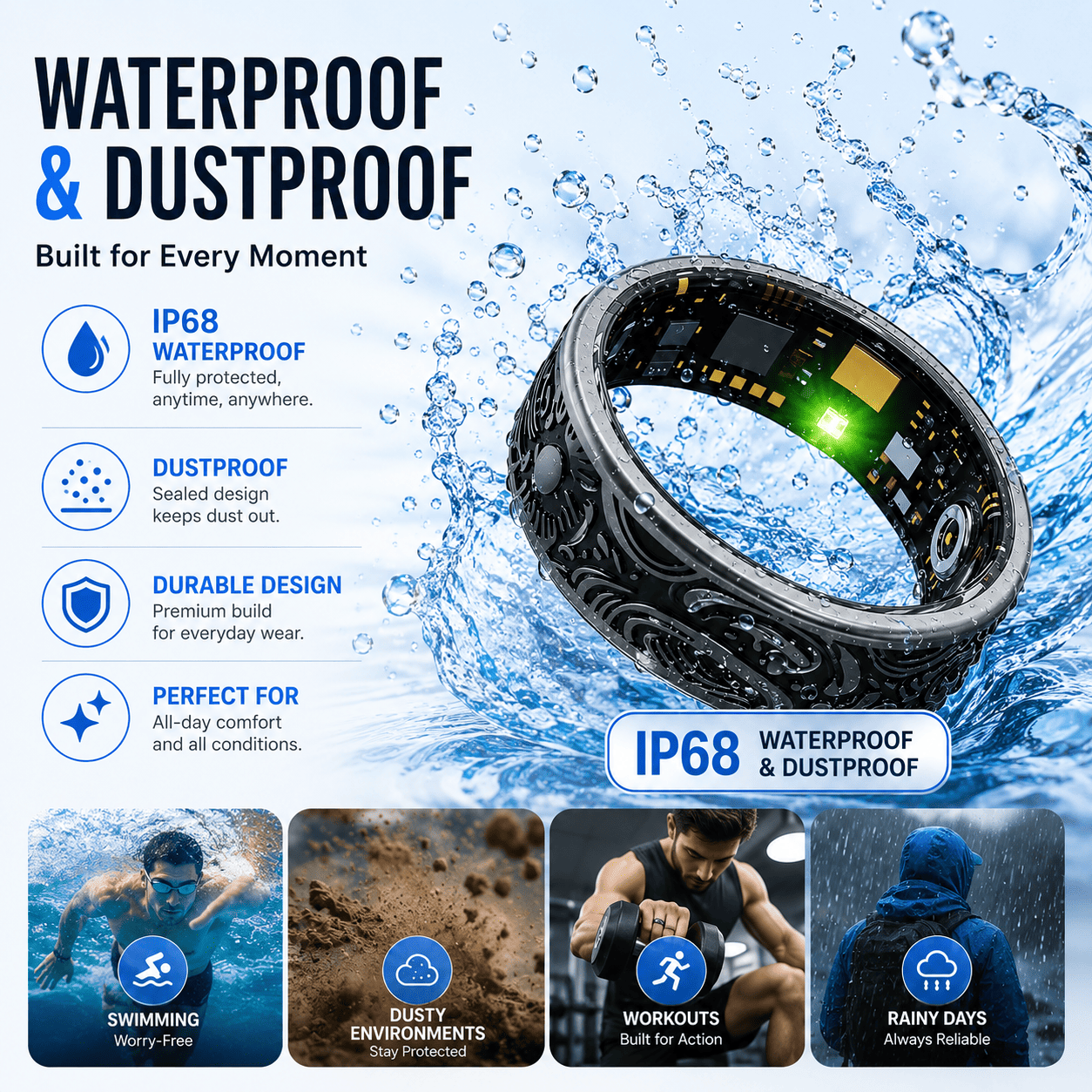 Engraved Black Smart Ring