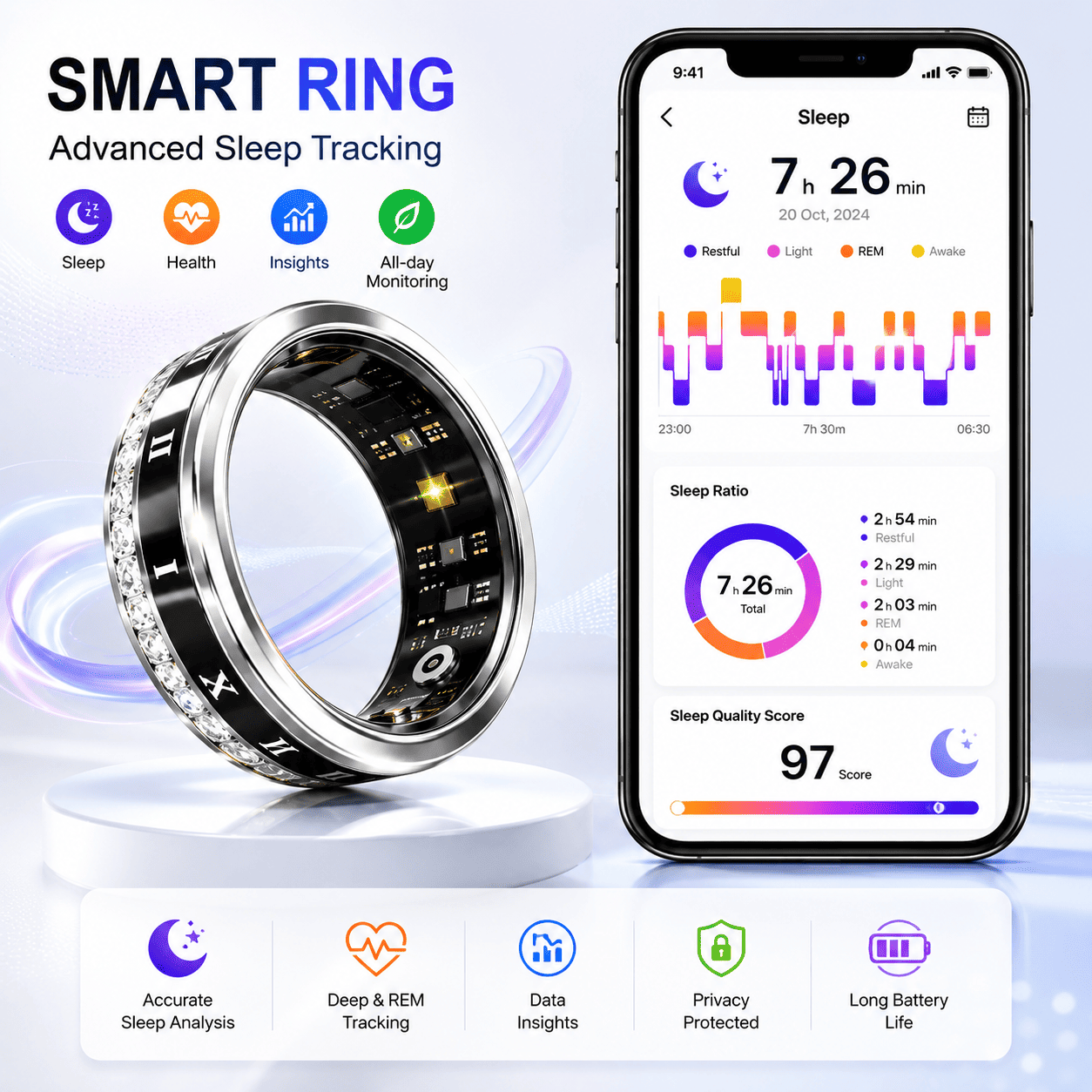 Diamond Inlaid Smart Ring