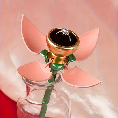 Blooming Rose Stem Ring Box Pink