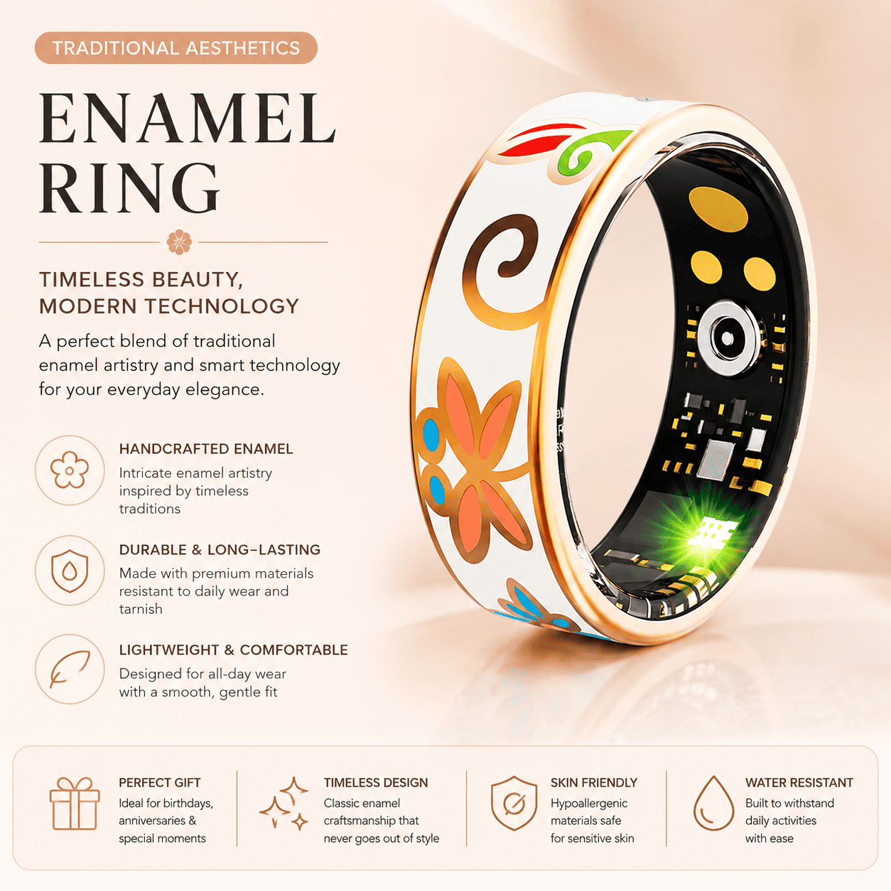 Floral Enamel Smart Ring