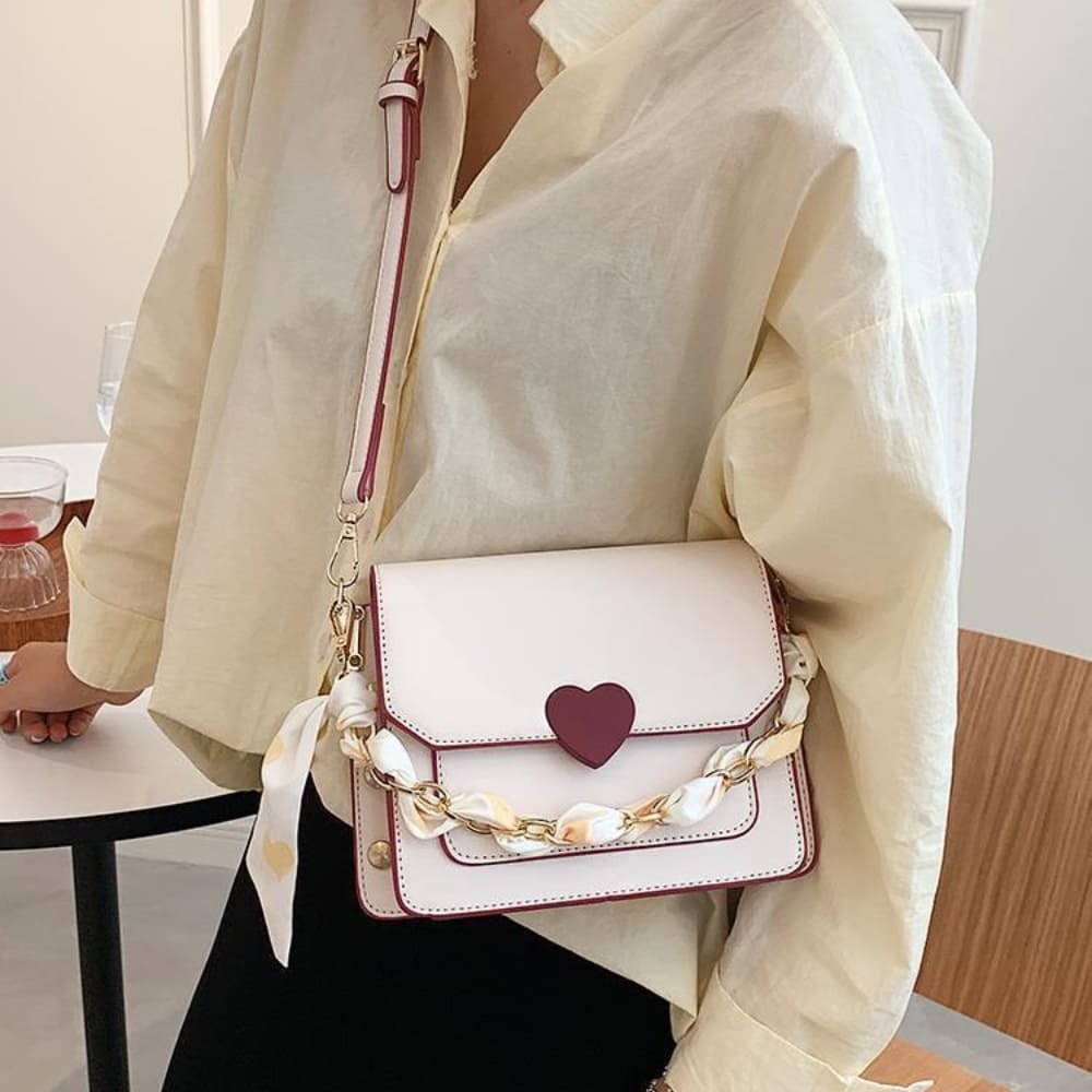 Heart Accent Chain Crossbody Bag