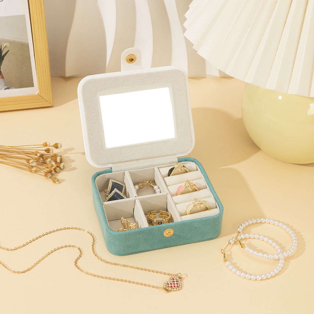 Velvet Travel Jewellery Case with Mirror Turquoise